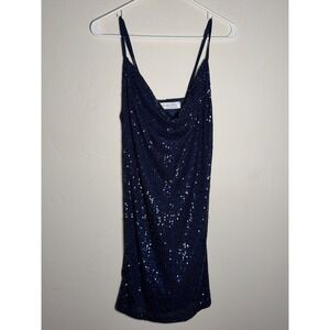 MAC DUGGAL Navy Blue Sequin Sparkle Party Mini Dress Size M